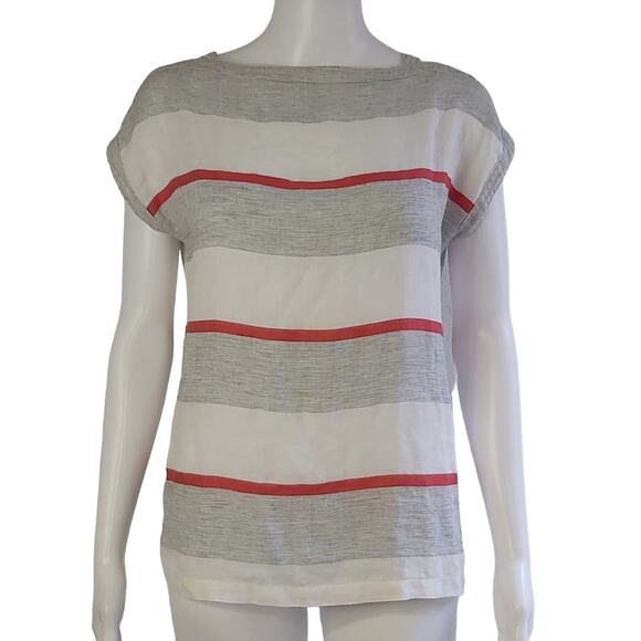Tahari Striped Linen Top Size 8 - Picture 1 of 7